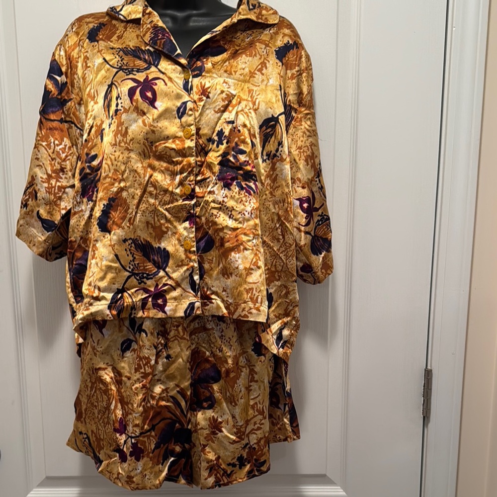 La Fleur Floral Satin Pajama Short Set